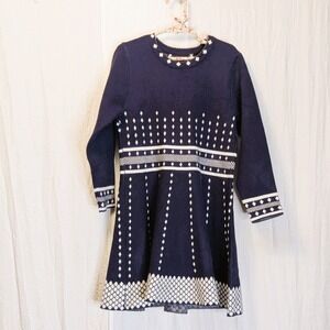 SMILING PINKER Girls Knit Twirly Sweater Dress Navy & White Size 150 fits US 8